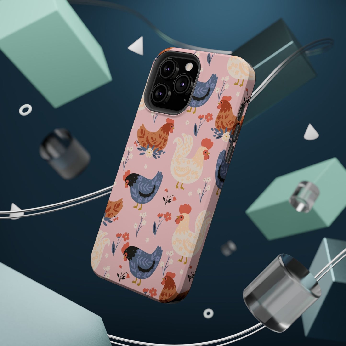 Chicken Pattern Magnetic Impact Phone Case — Cute Pastel Hen Design