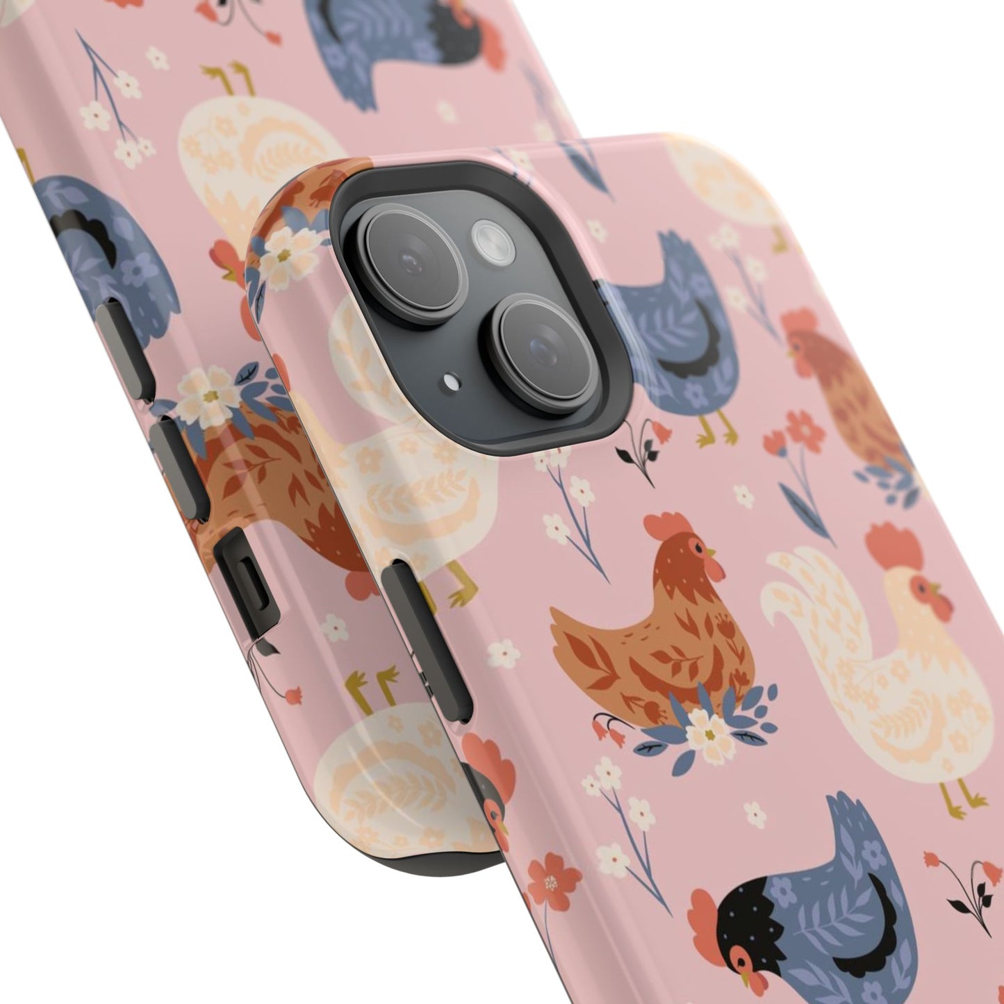 Chicken Pattern Magnetic Impact Phone Case — Cute Pastel Hen Design