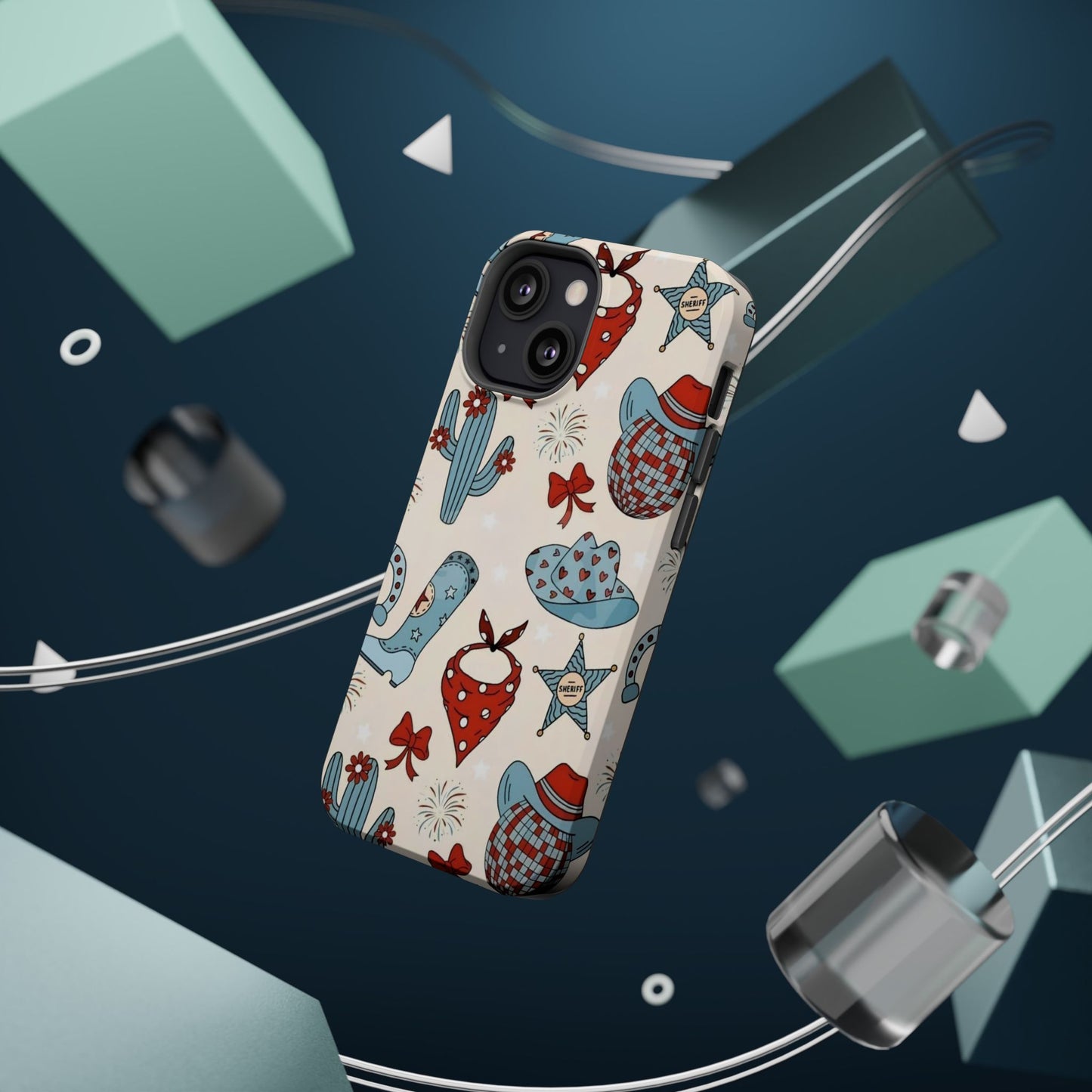 Western Country Pattern Phone Case — Cowboy Boots, Hats & Bandanas Magnetic Impact-Resistant Case
