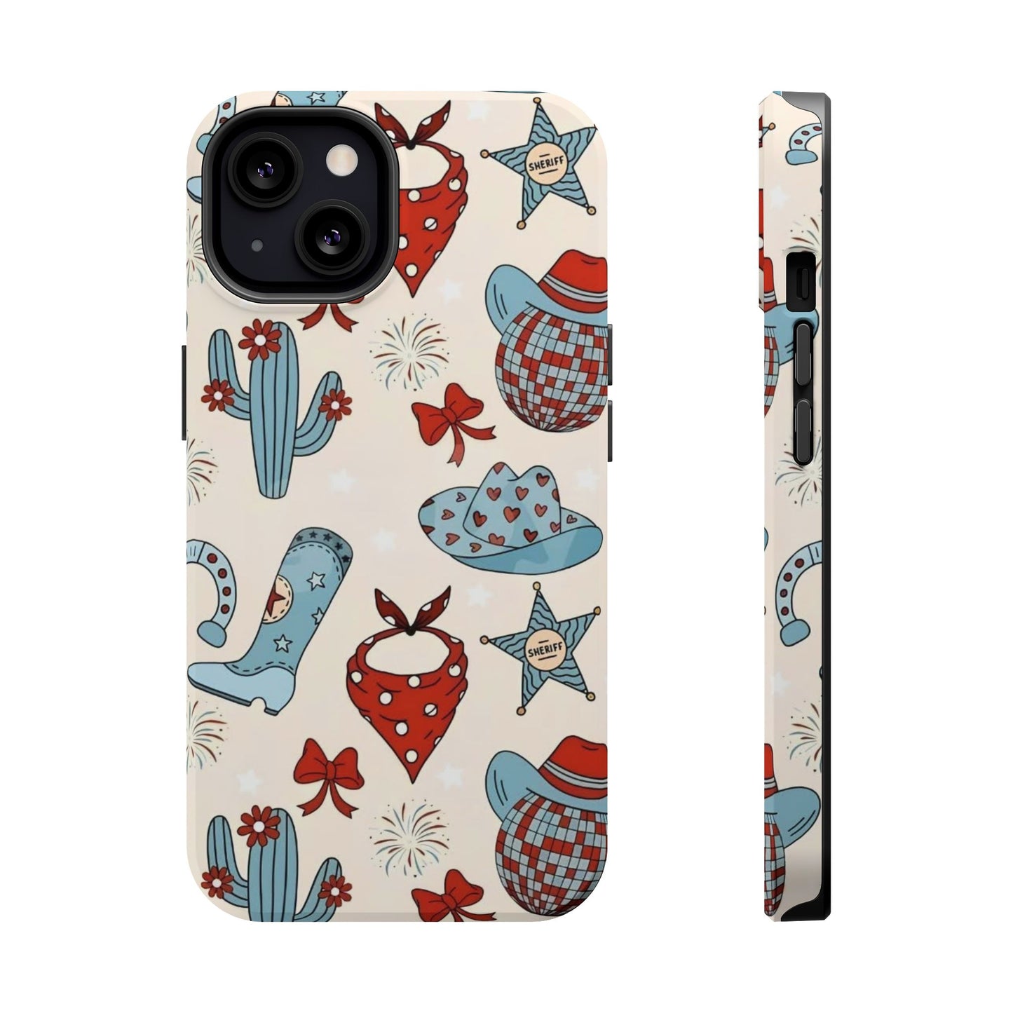 Western Country Pattern Phone Case — Cowboy Boots, Hats & Bandanas Magnetic Impact-Resistant Case