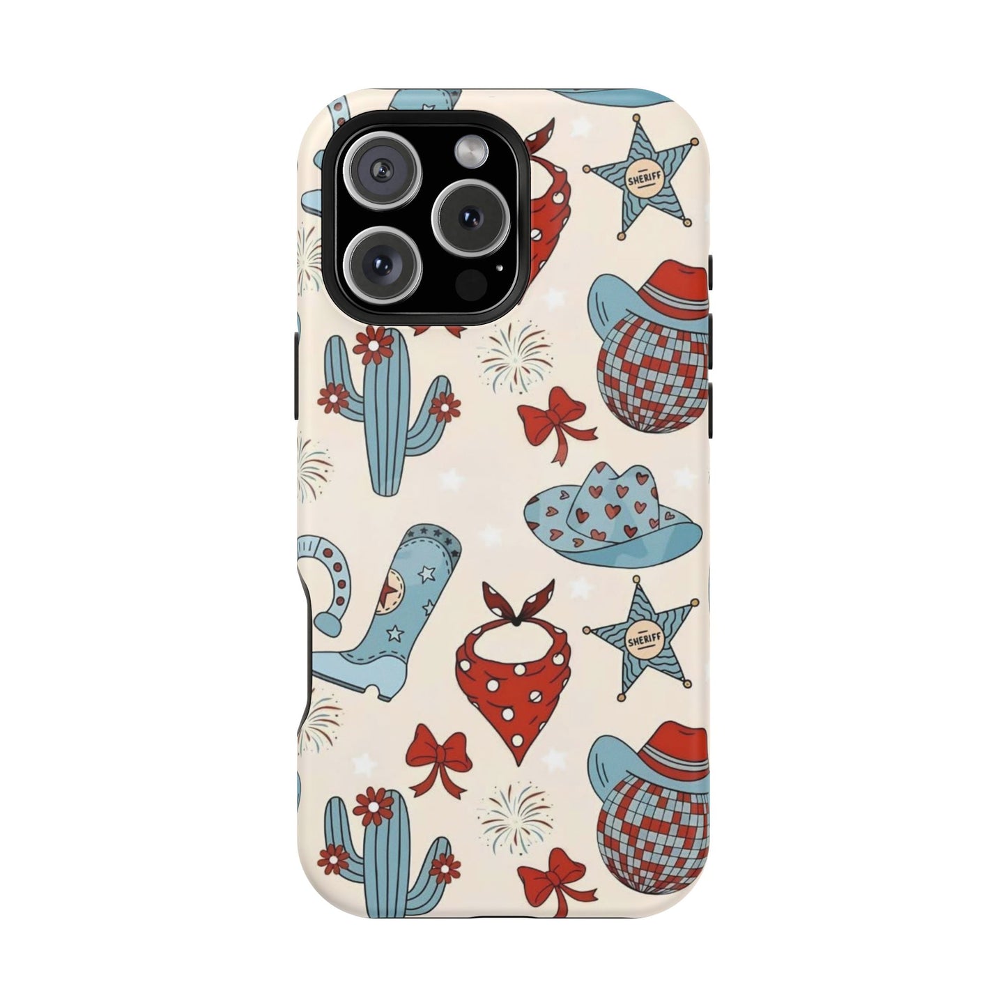 Western Country Pattern Phone Case — Cowboy Boots, Hats & Bandanas Magnetic Impact-Resistant Case