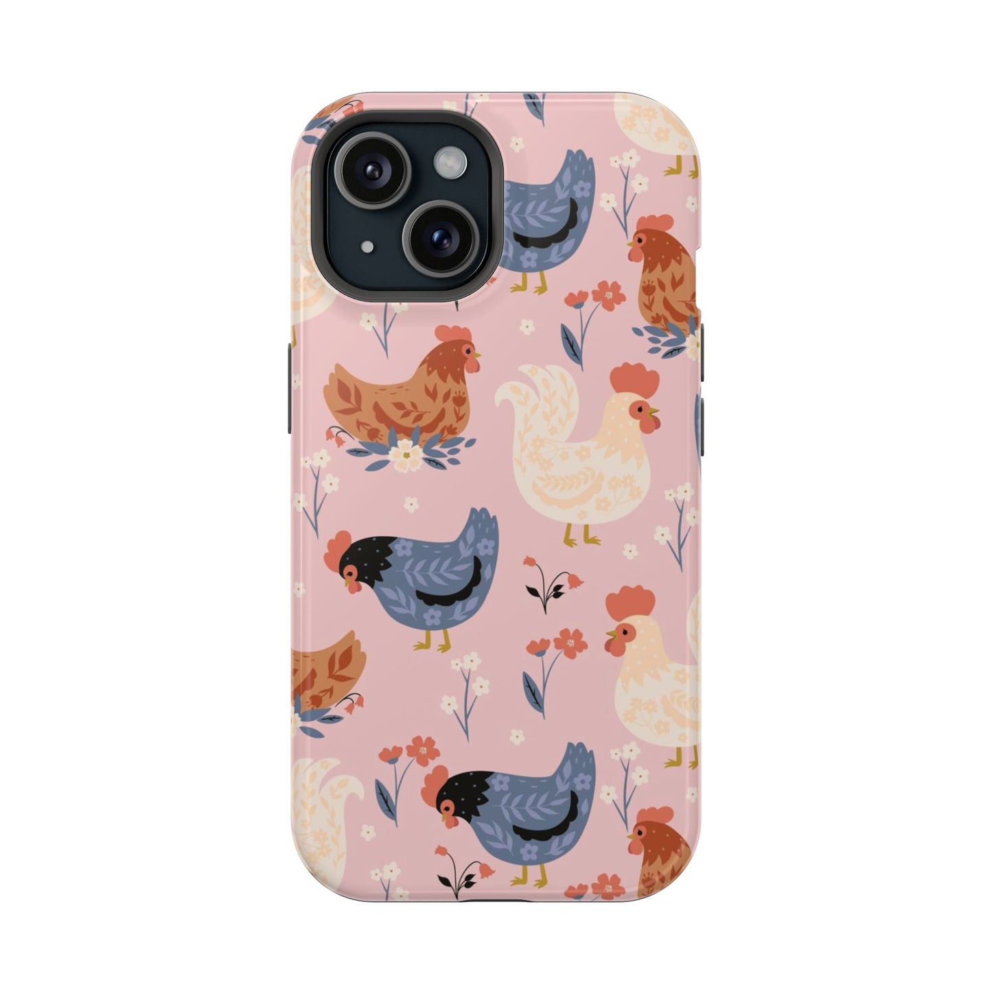 Chicken Pattern Magnetic Impact Phone Case — Cute Pastel Hen Design