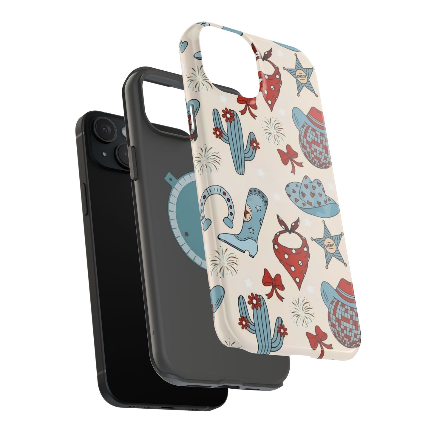Western Country Pattern Phone Case — Cowboy Boots, Hats & Bandanas Magnetic Impact-Resistant Case