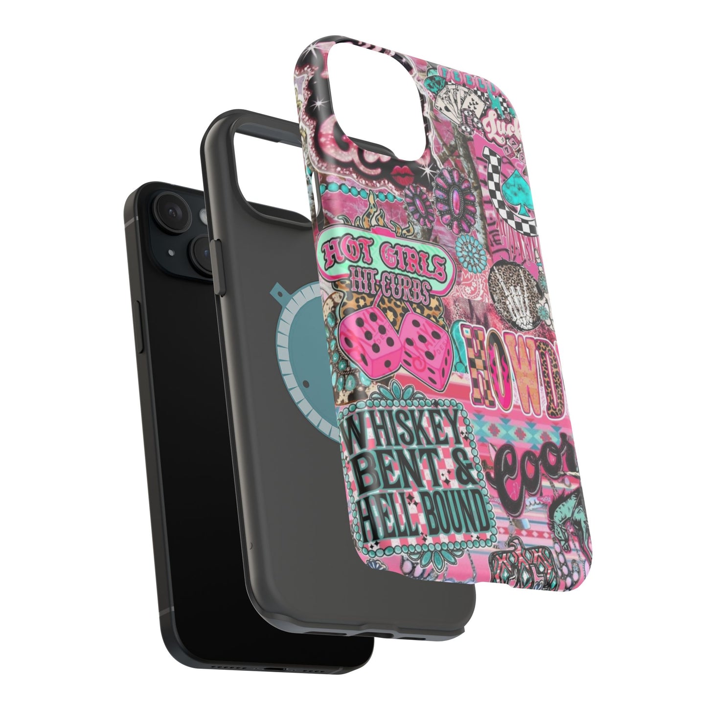 Pink Retro Patchwork Tough Magnetic Phone Case - 'Cowgirl' Sticker Collage