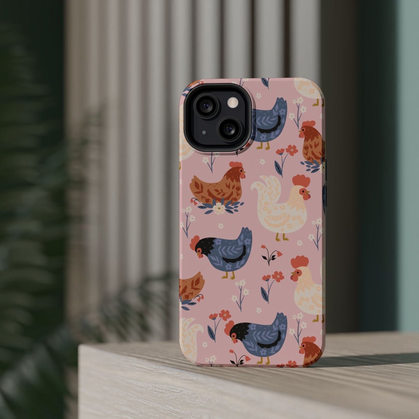 Chicken Pattern Magnetic Impact Phone Case — Cute Pastel Hen Design