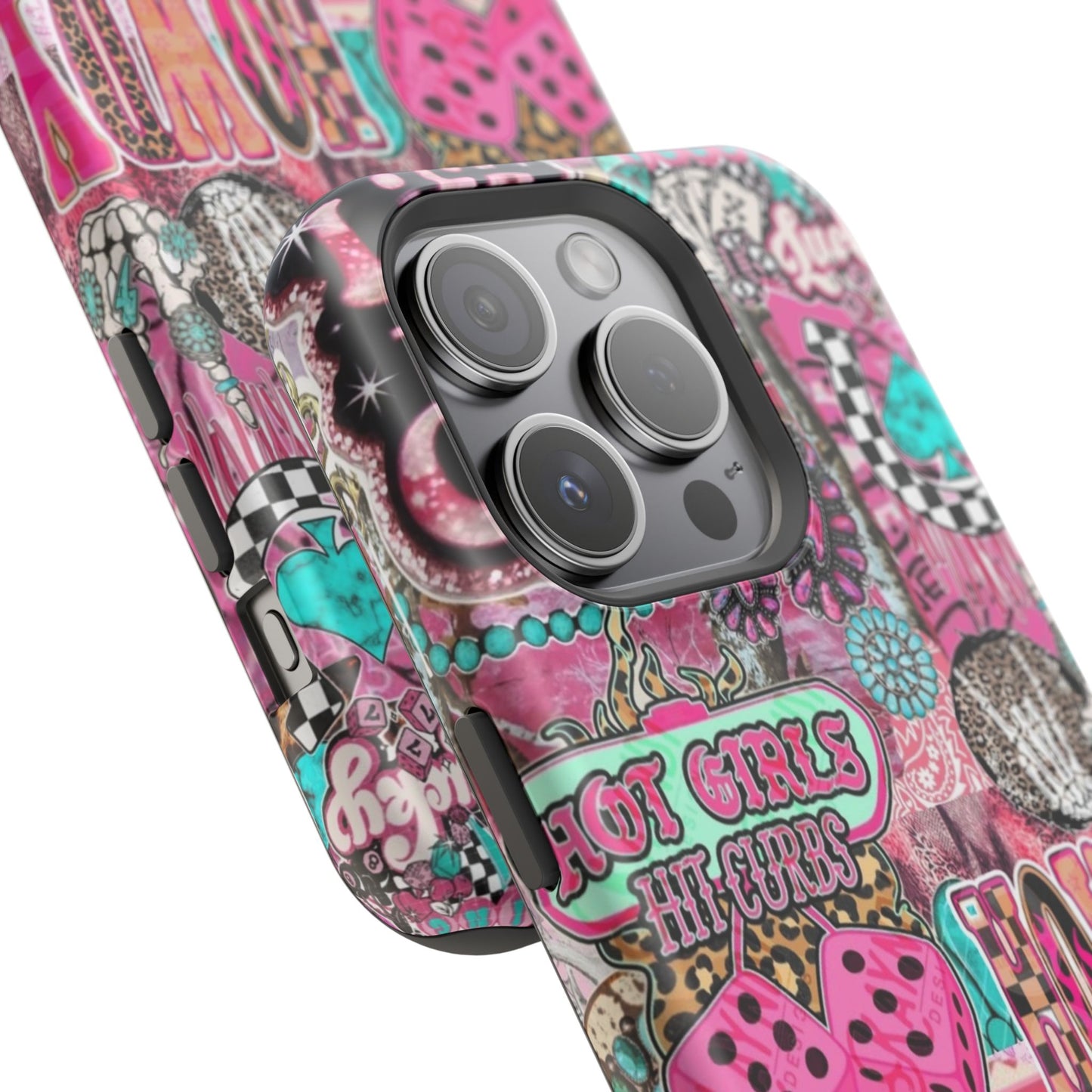 Pink Retro Patchwork Tough Magnetic Phone Case - 'Cowgirl' Sticker Collage
