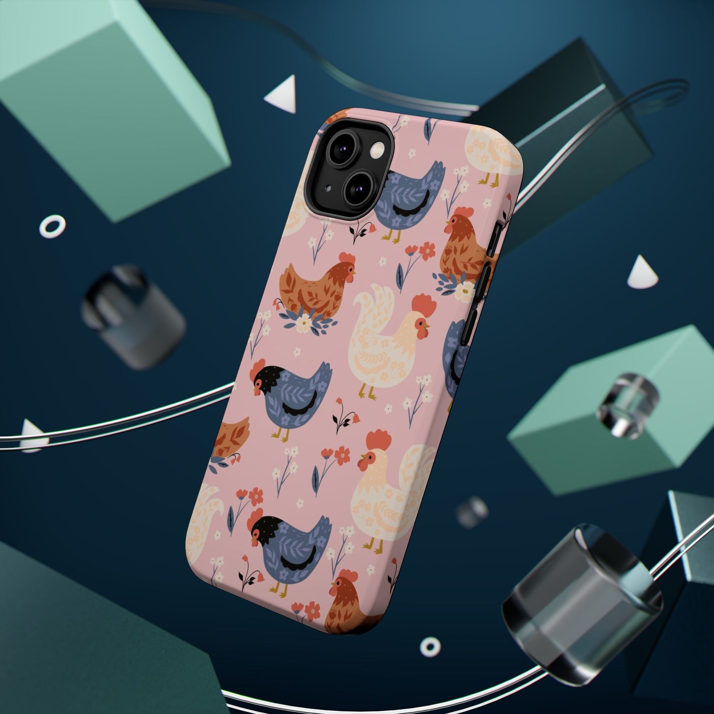 Chicken Pattern Magnetic Impact Phone Case — Cute Pastel Hen Design