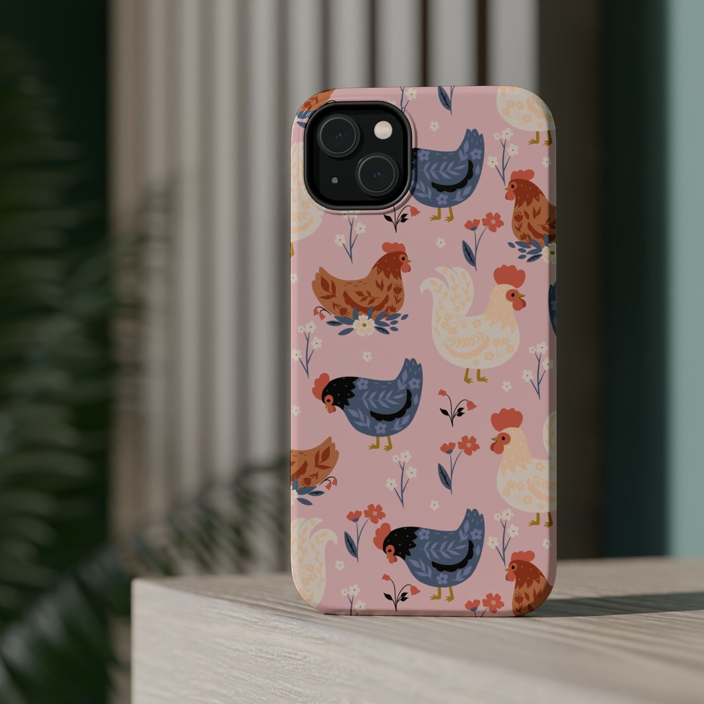 Chicken Pattern Magnetic Impact Phone Case — Cute Pastel Hen Design
