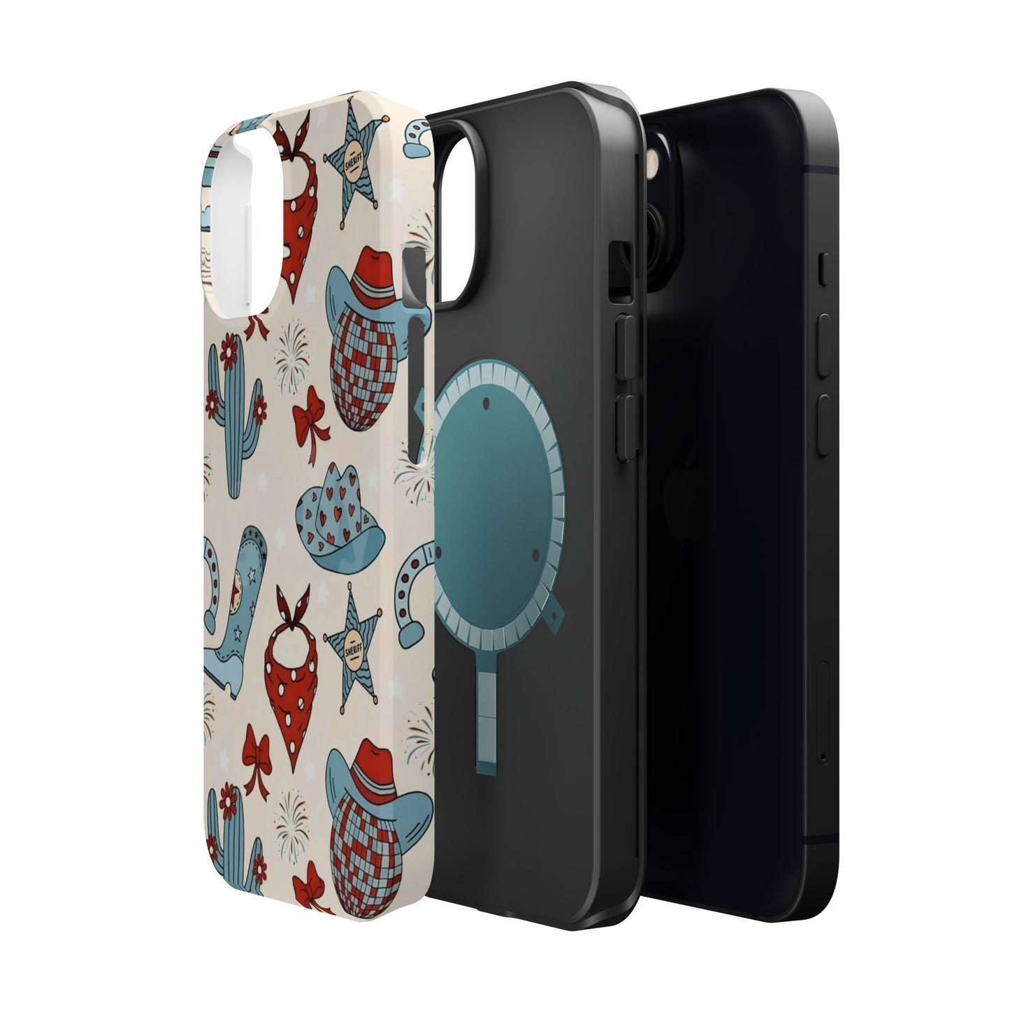 Western Country Pattern Phone Case — Cowboy Boots, Hats & Bandanas Magnetic Impact-Resistant Case