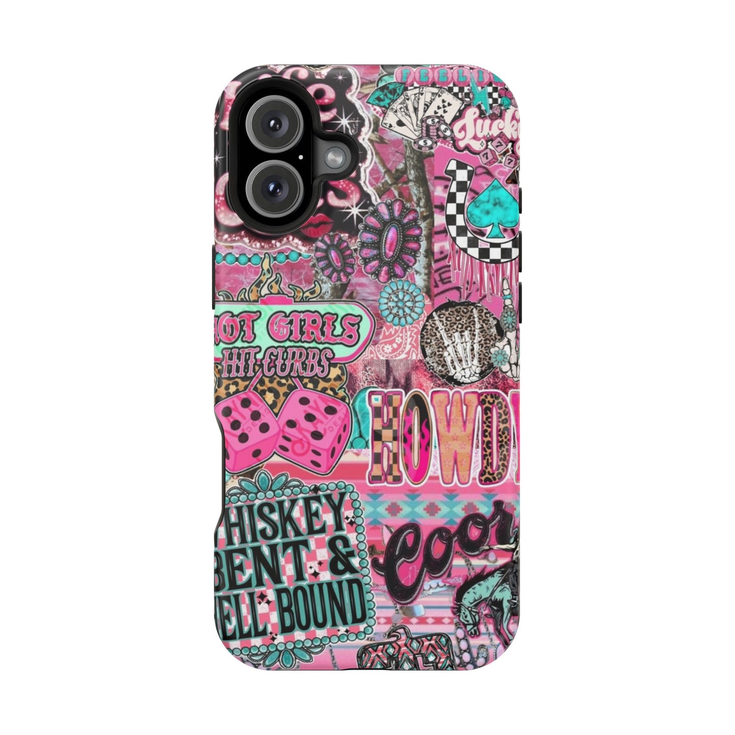Pink Retro Patchwork Tough Magnetic Phone Case - 'Cowgirl' Sticker Collage