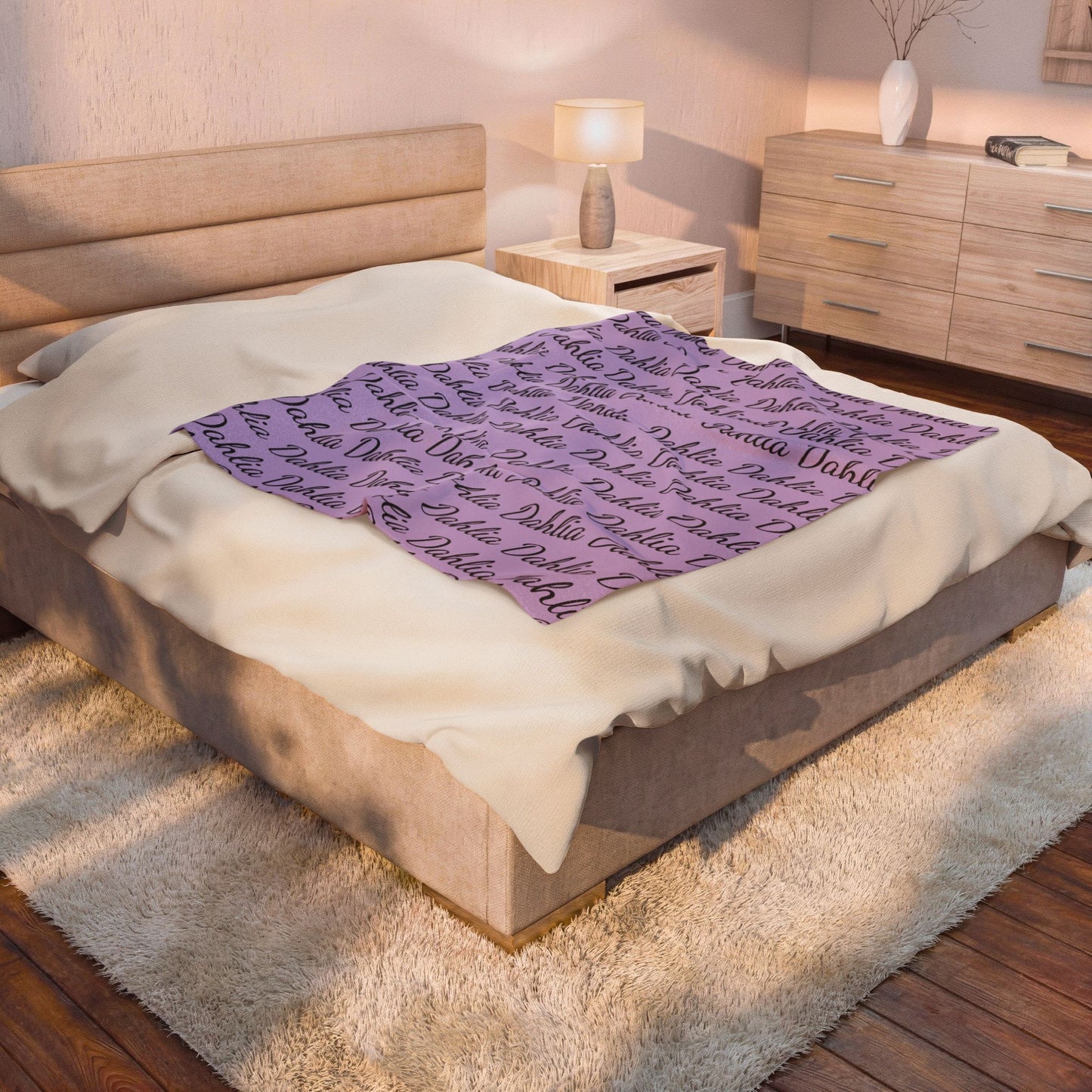Velveteen Plush Blanket — Lavender Script 'Dahlia' Personalized Throw