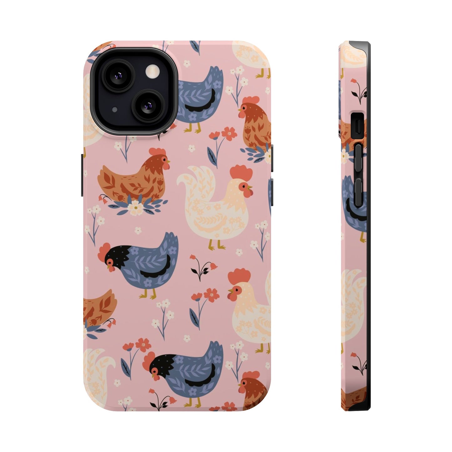 Chicken Pattern Magnetic Impact Phone Case — Cute Pastel Hen Design