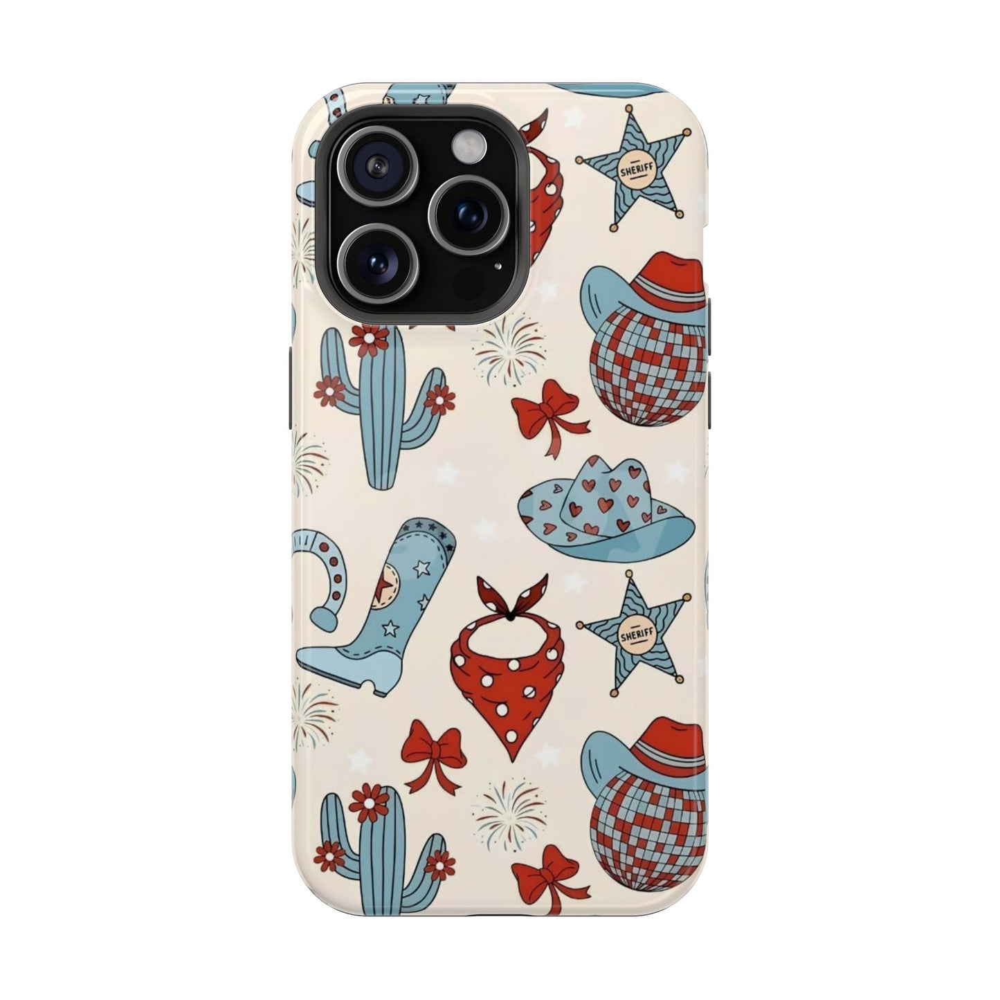 Western Country Pattern Phone Case — Cowboy Boots, Hats & Bandanas Magnetic Impact-Resistant Case