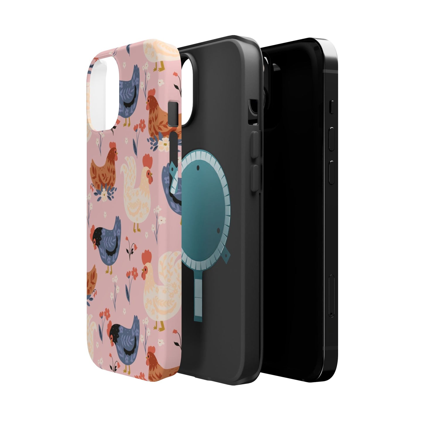 Chicken Pattern Magnetic Impact Phone Case — Cute Pastel Hen Design