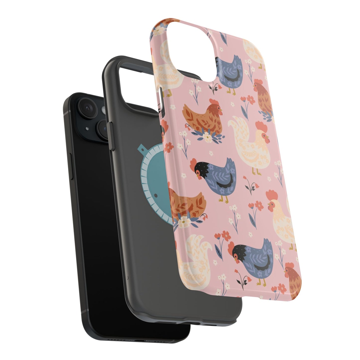 Chicken Pattern Magnetic Impact Phone Case — Cute Pastel Hen Design