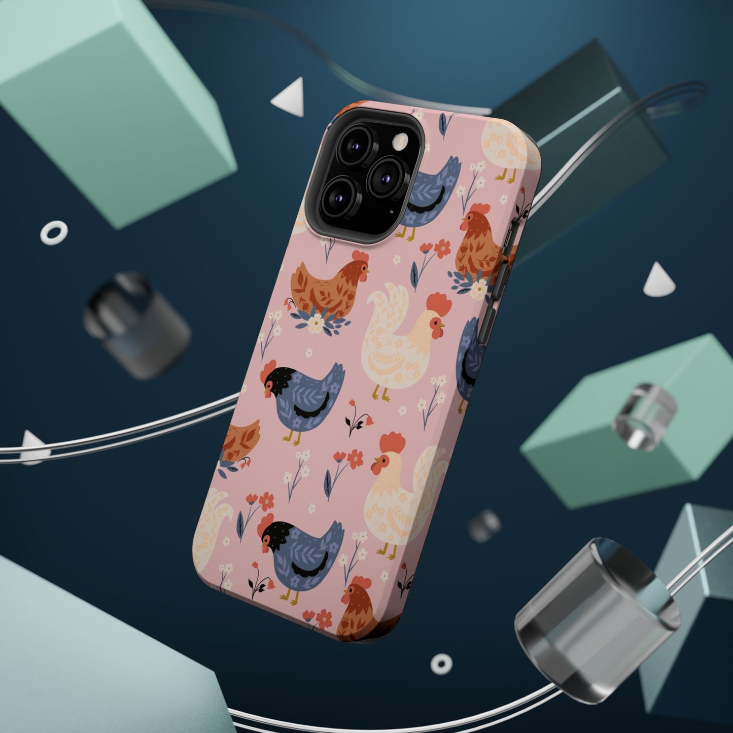 Chicken Pattern Magnetic Impact Phone Case — Cute Pastel Hen Design