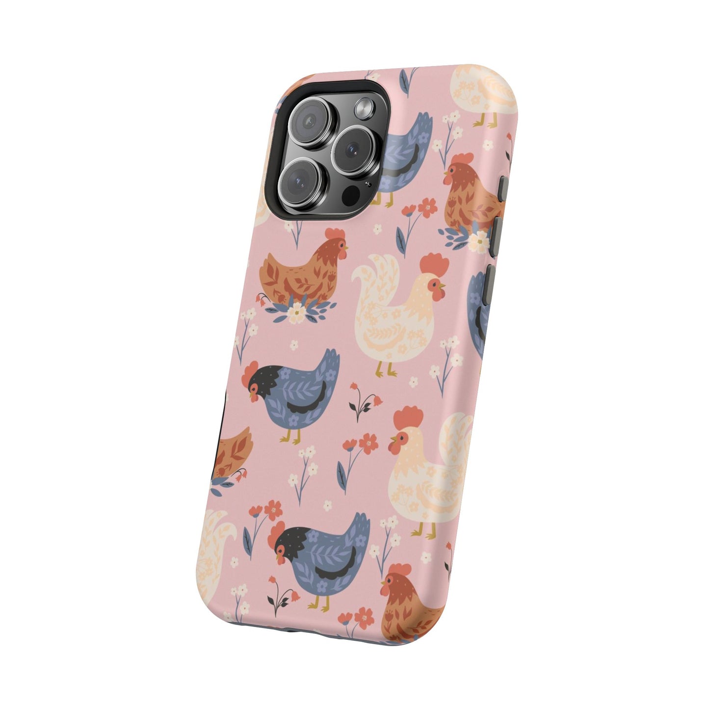 Chicken Pattern Magnetic Impact Phone Case — Cute Pastel Hen Design