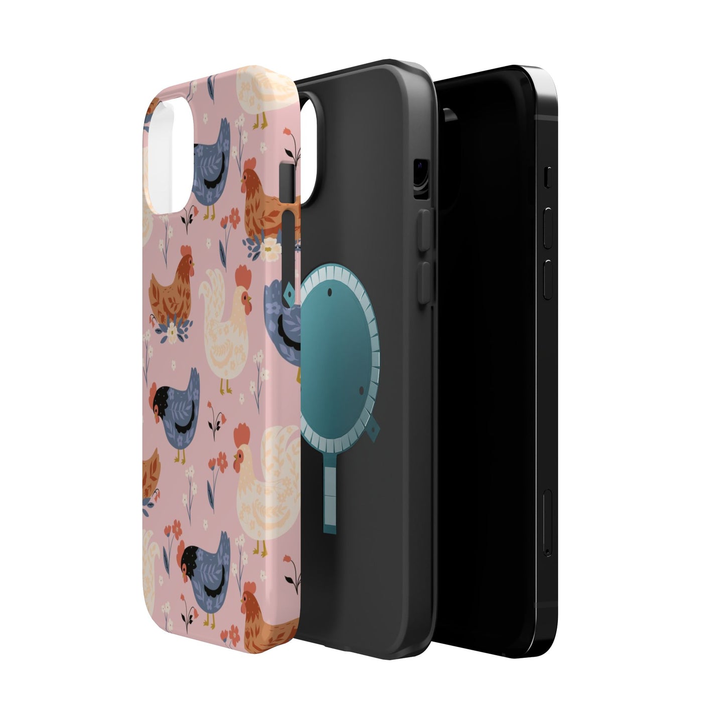 Chicken Pattern Magnetic Impact Phone Case — Cute Pastel Hen Design