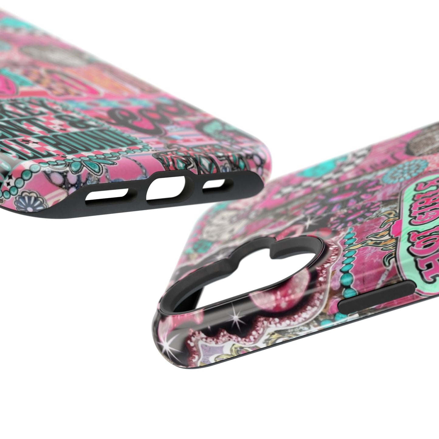 Pink Retro Patchwork Tough Magnetic Phone Case - 'Cowgirl' Sticker Collage