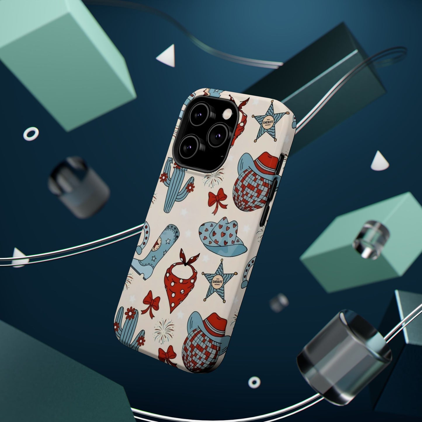 Western Country Pattern Phone Case — Cowboy Boots, Hats & Bandanas Magnetic Impact-Resistant Case