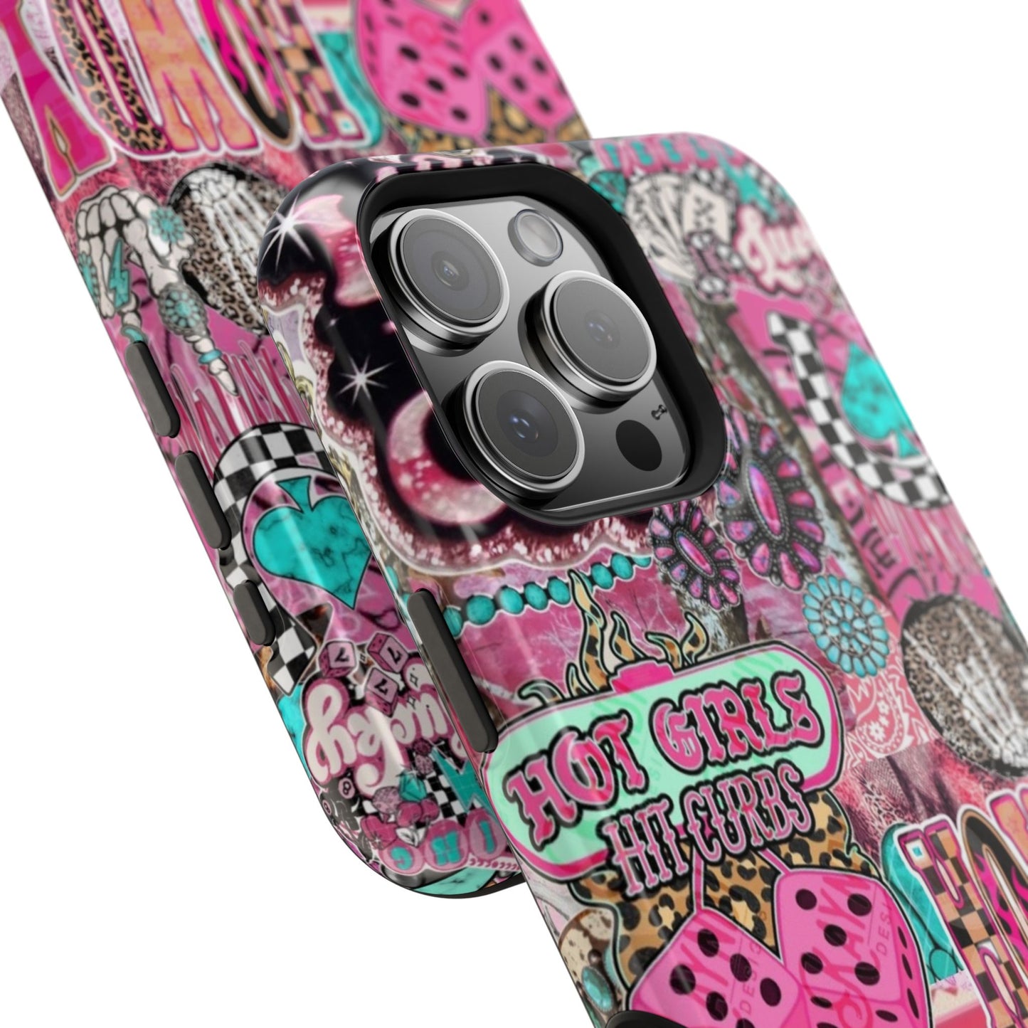 Pink Retro Patchwork Tough Magnetic Phone Case - 'Cowgirl' Sticker Collage