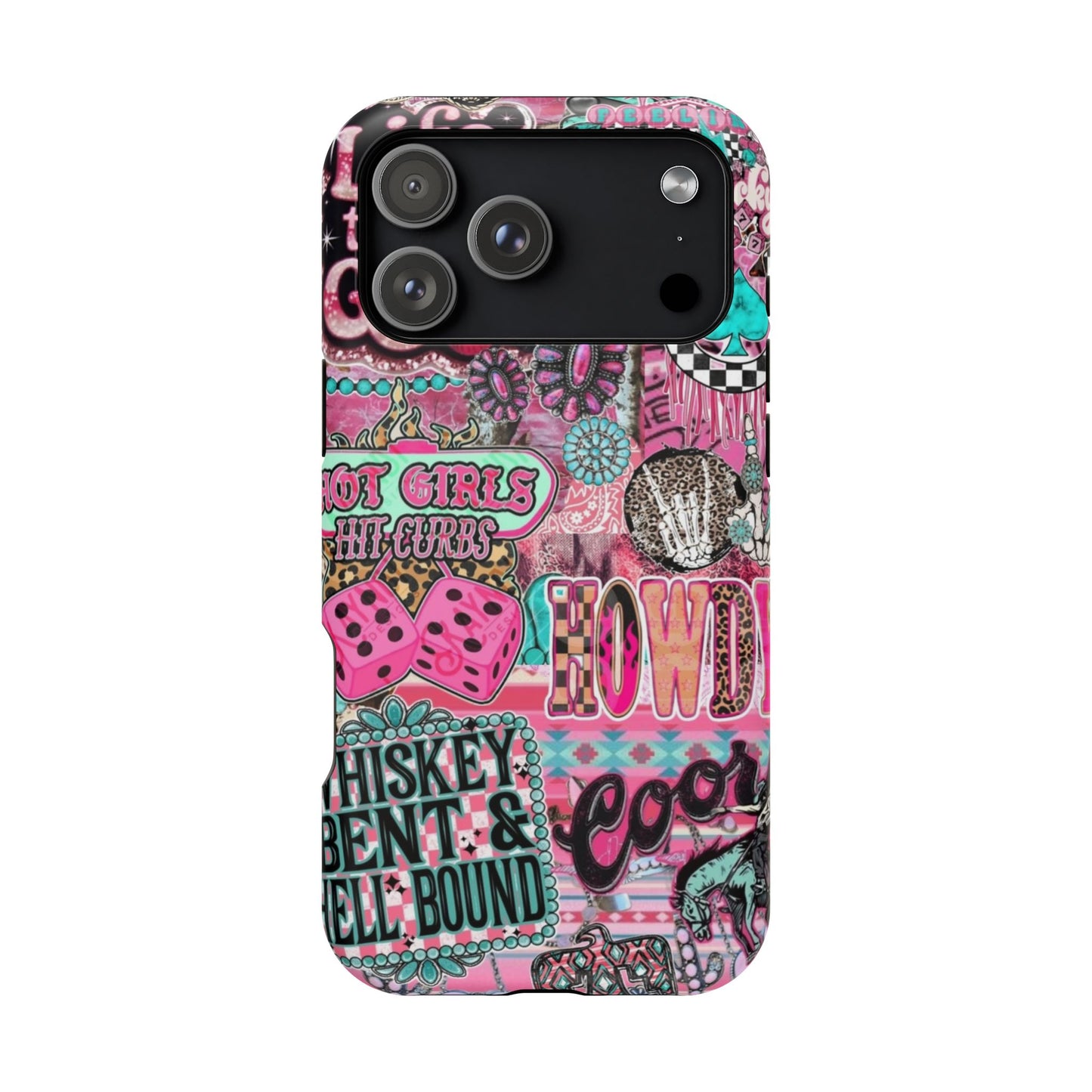 Pink Retro Patchwork Tough Magnetic Phone Case - 'Cowgirl' Sticker Collage