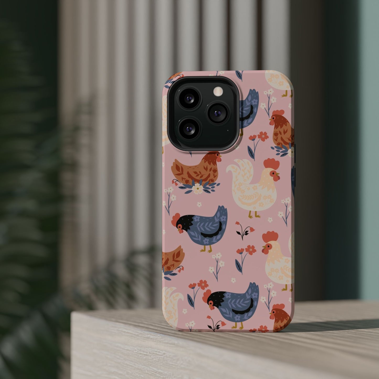 Chicken Pattern Magnetic Impact Phone Case — Cute Pastel Hen Design