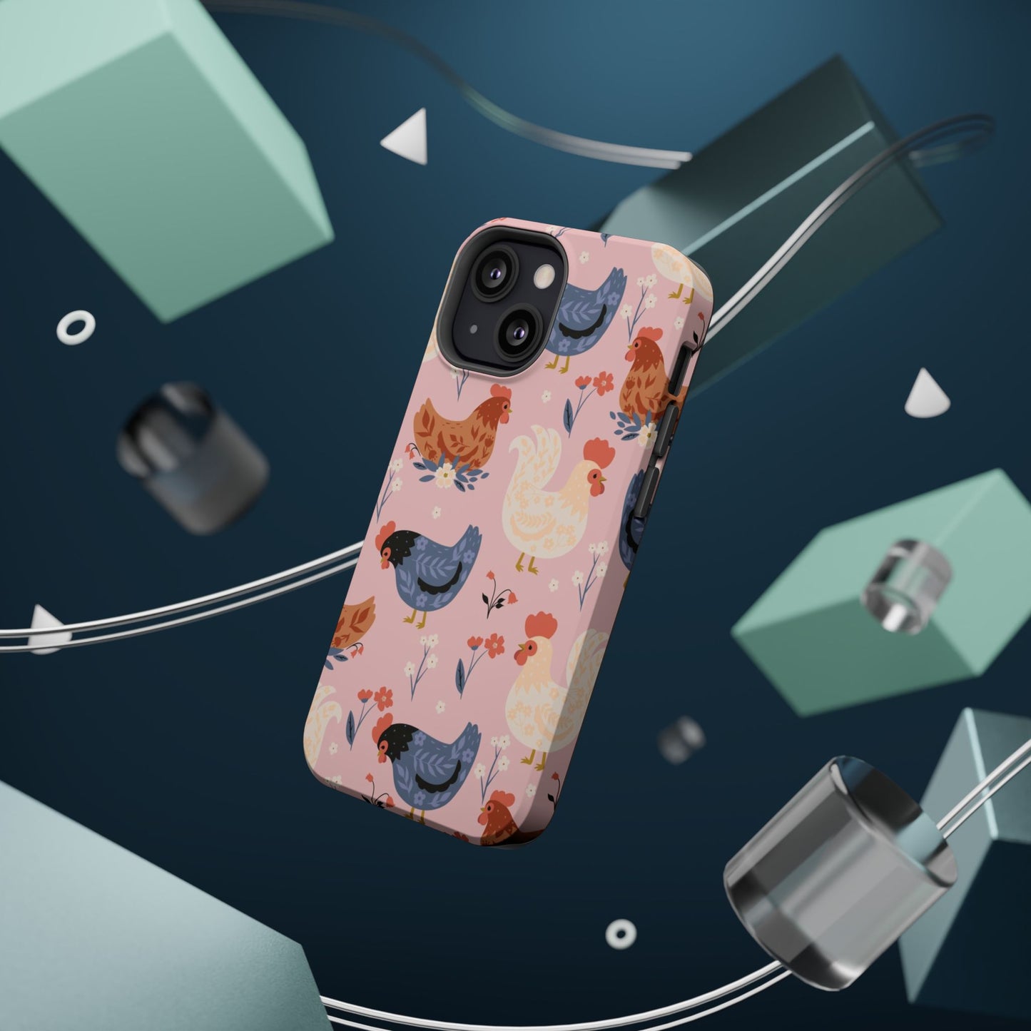 Chicken Pattern Magnetic Impact Phone Case — Cute Pastel Hen Design