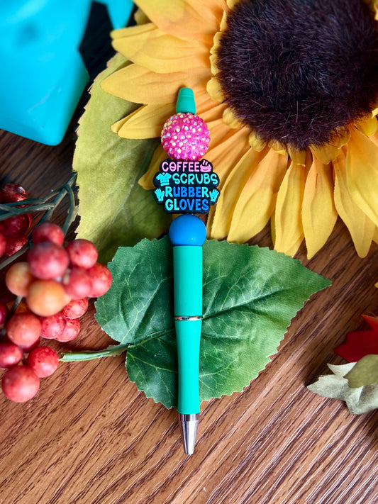 Coffee Scrubs Rubber Gloves Pen