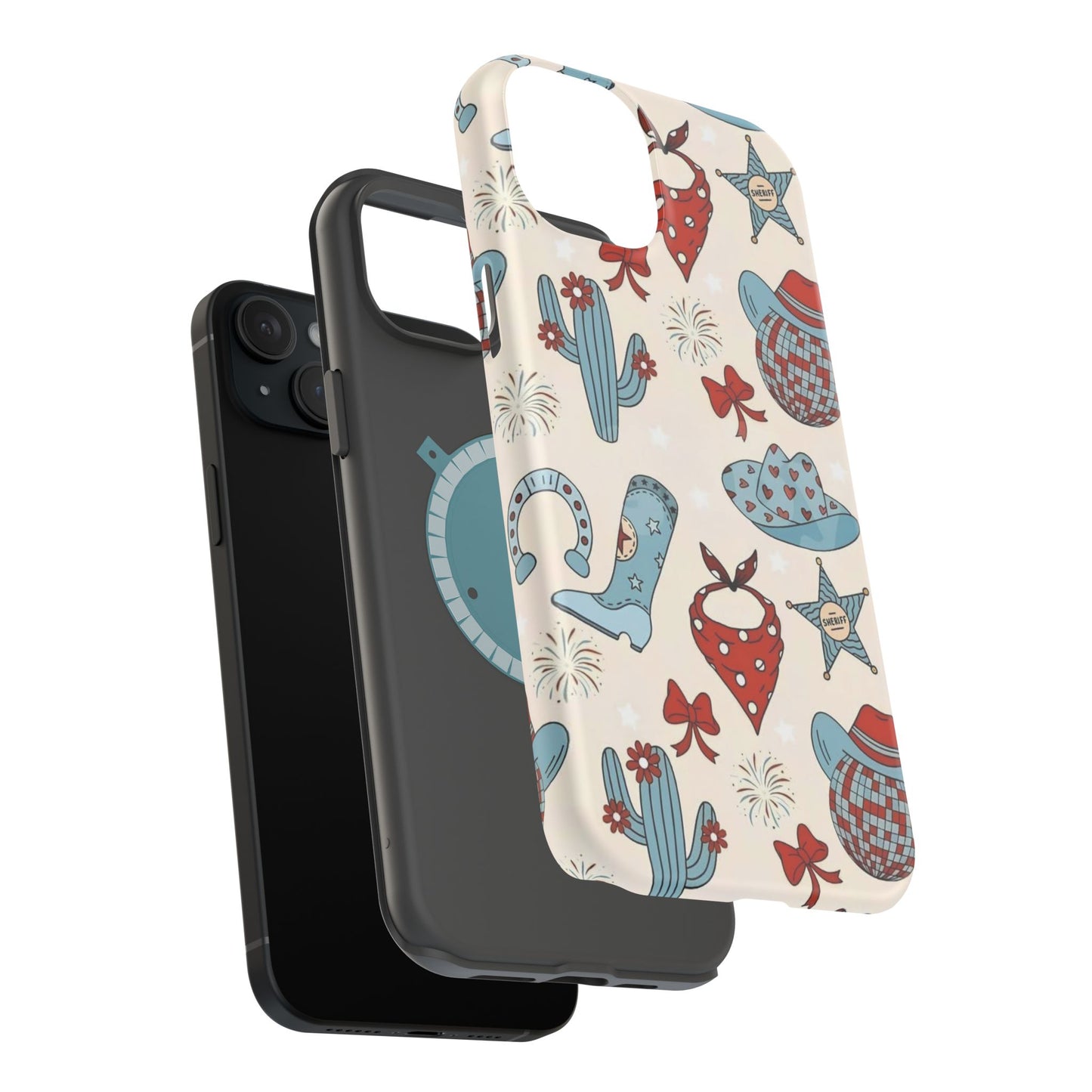 Western Country Pattern Phone Case — Cowboy Boots, Hats & Bandanas Magnetic Impact-Resistant Case