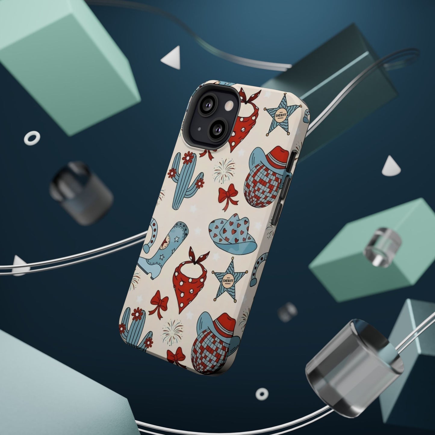 Western Country Pattern Phone Case — Cowboy Boots, Hats & Bandanas Magnetic Impact-Resistant Case