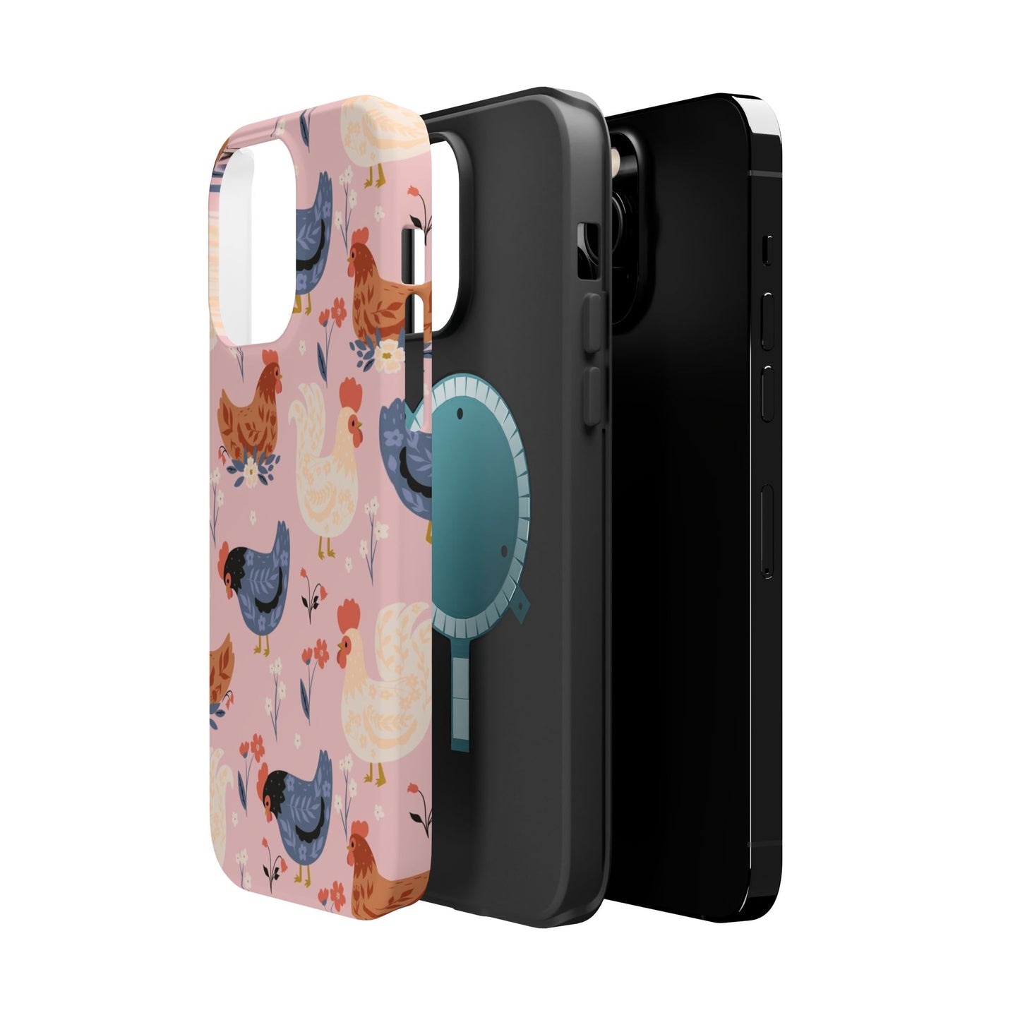 Chicken Pattern Magnetic Impact Phone Case — Cute Pastel Hen Design