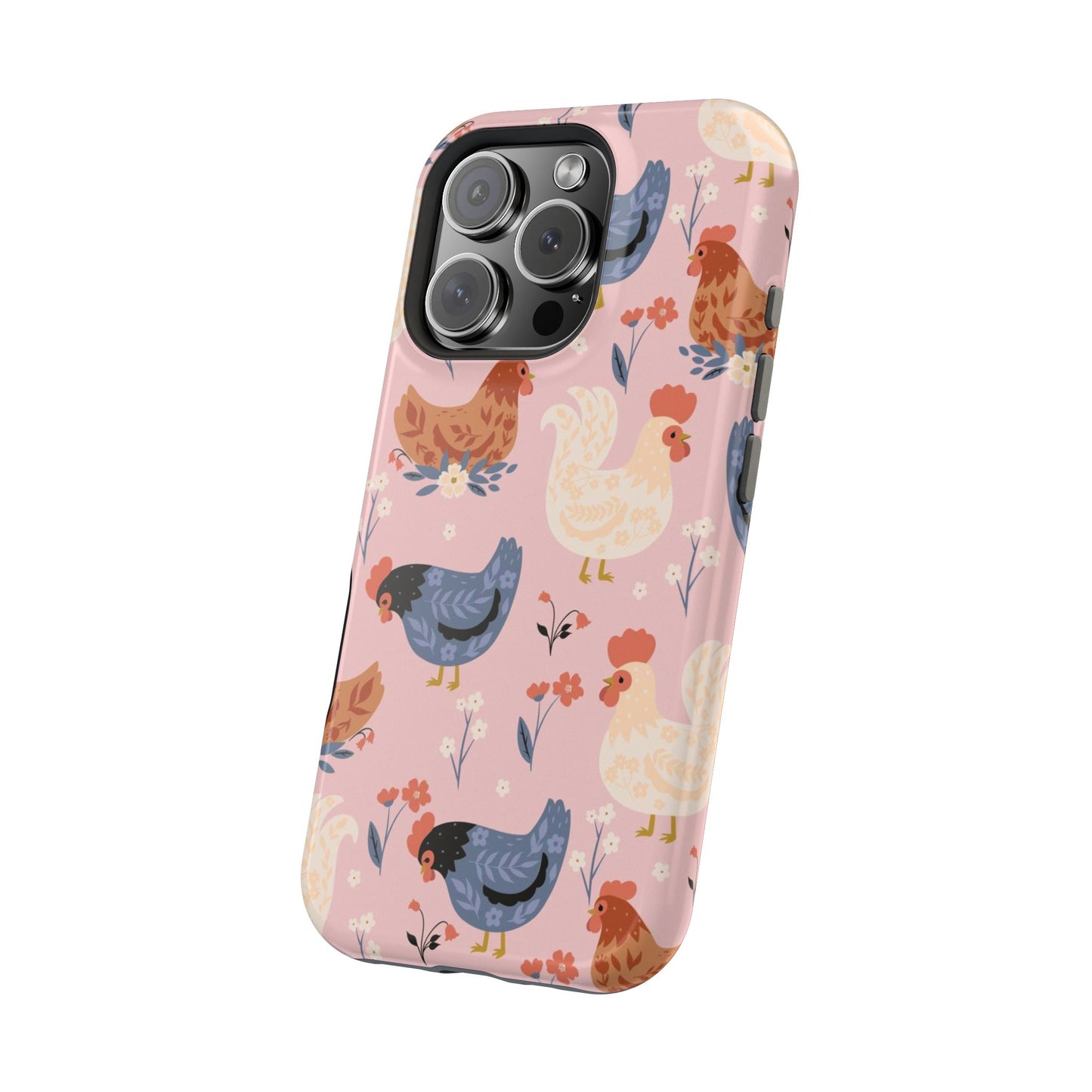 Chicken Pattern Magnetic Impact Phone Case — Cute Pastel Hen Design