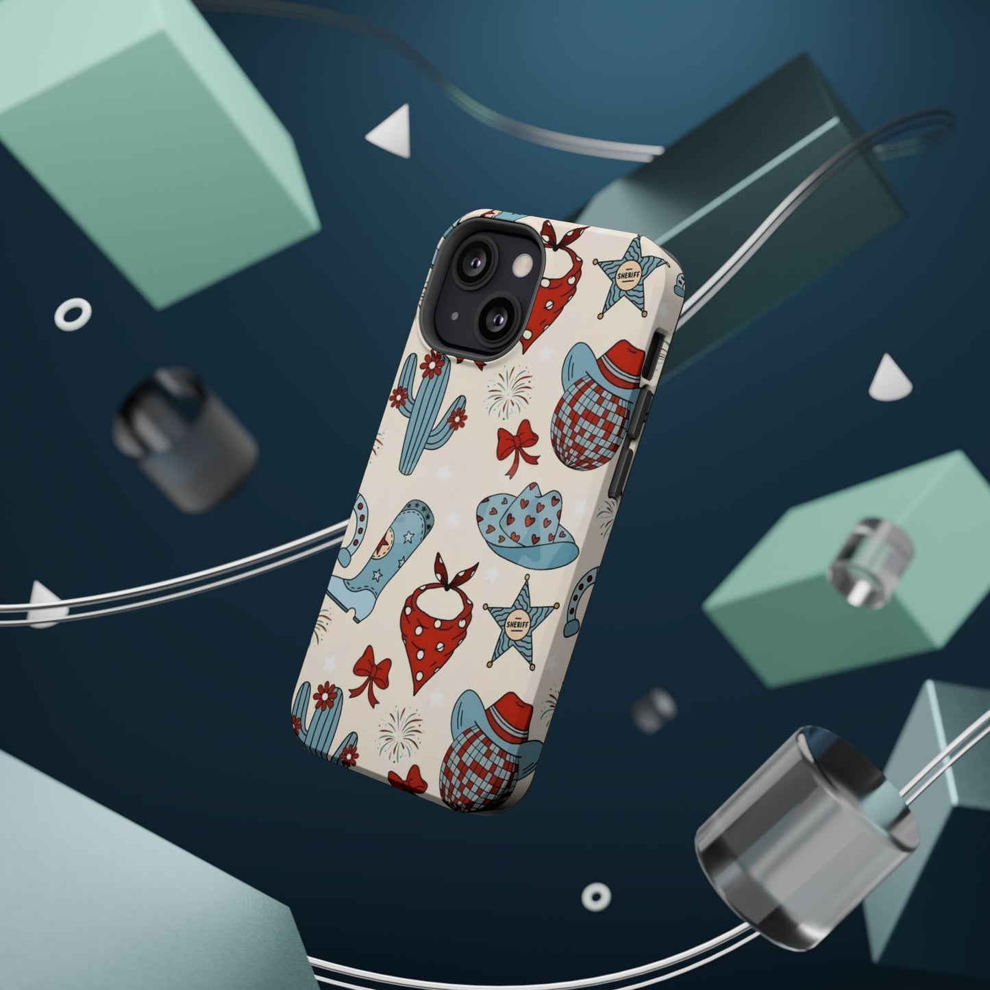 Western Country Pattern Phone Case — Cowboy Boots, Hats & Bandanas Magnetic Impact-Resistant Case