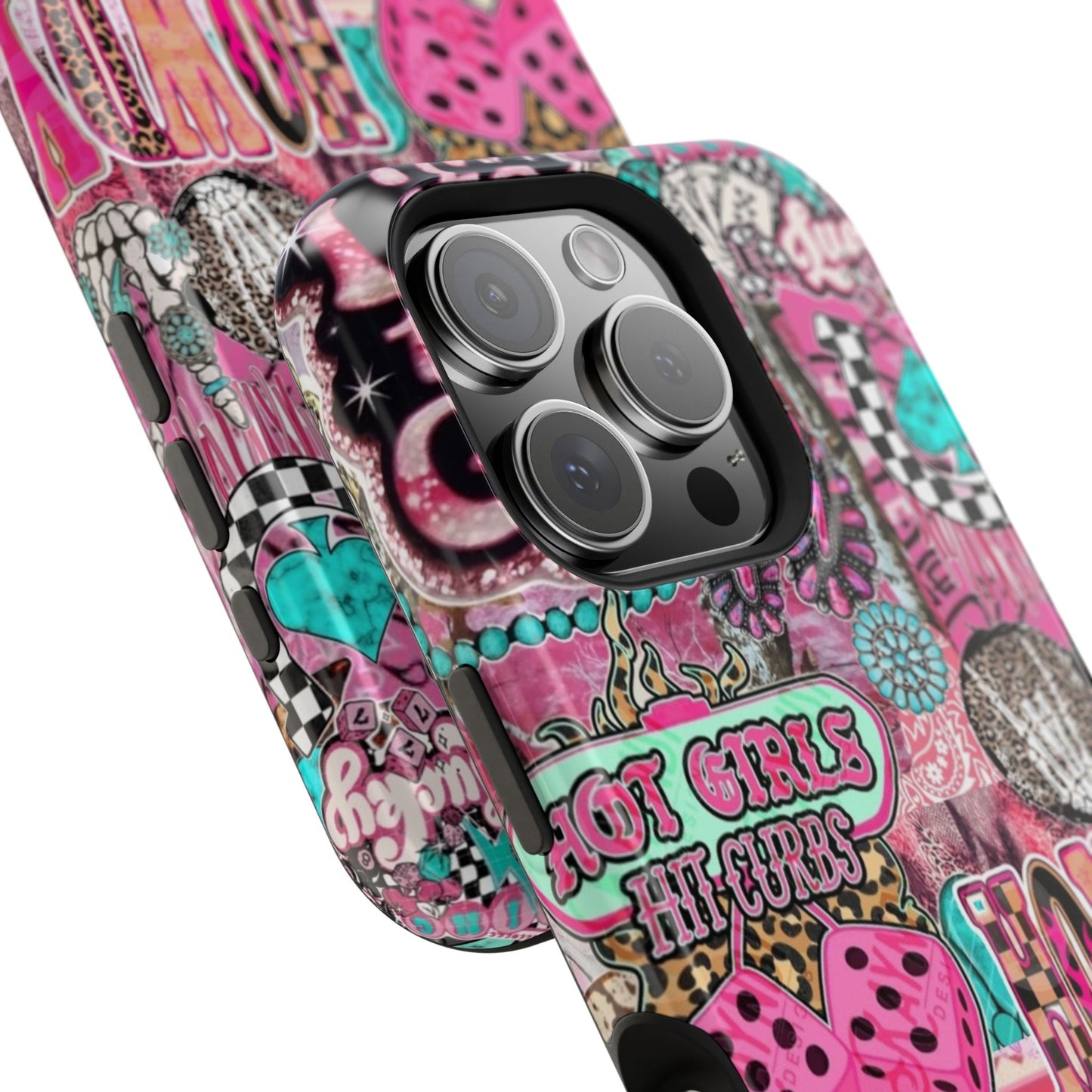 Pink Retro Patchwork Tough Magnetic Phone Case - 'Cowgirl' Sticker Collage