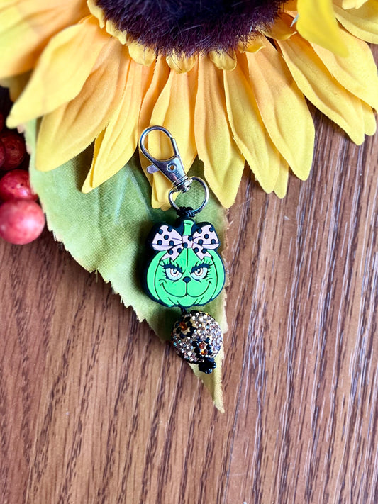 Grinch Pumpkin Zipper Pull
