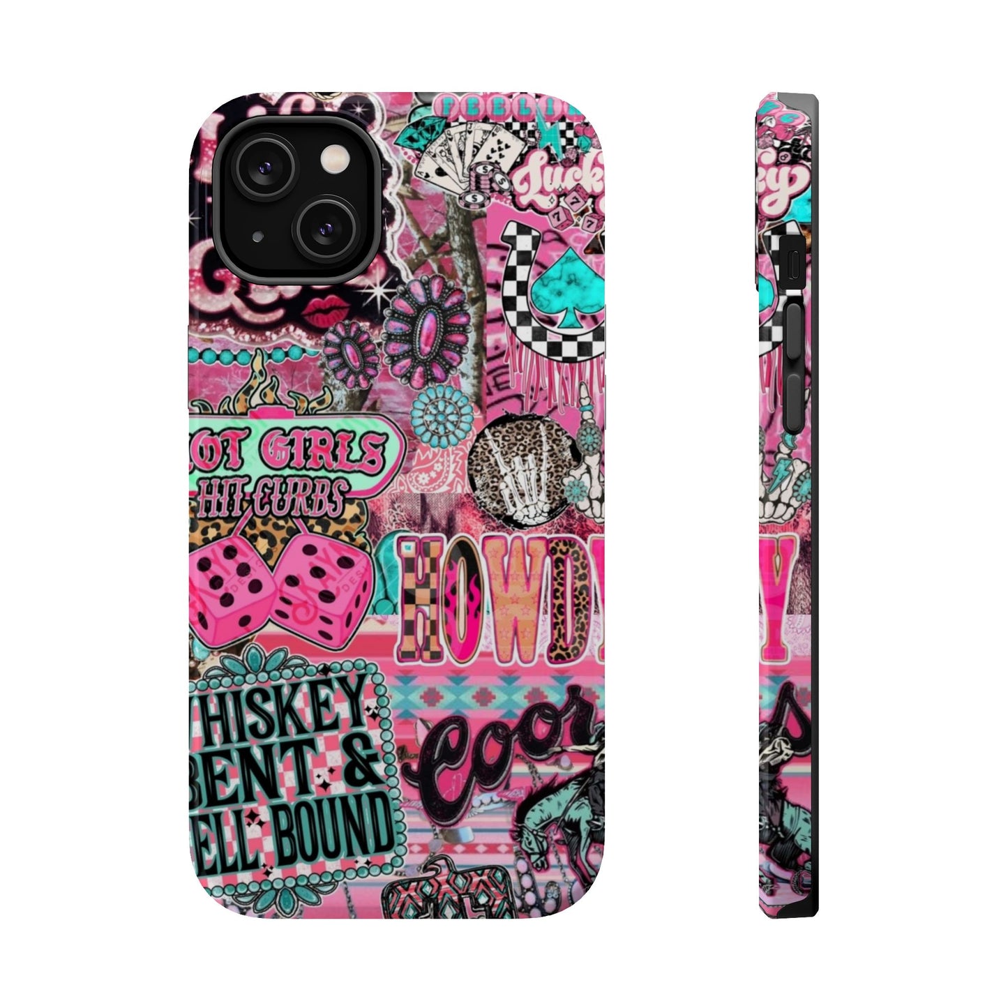 Pink Retro Patchwork Tough Magnetic Phone Case - 'Cowgirl' Sticker Collage