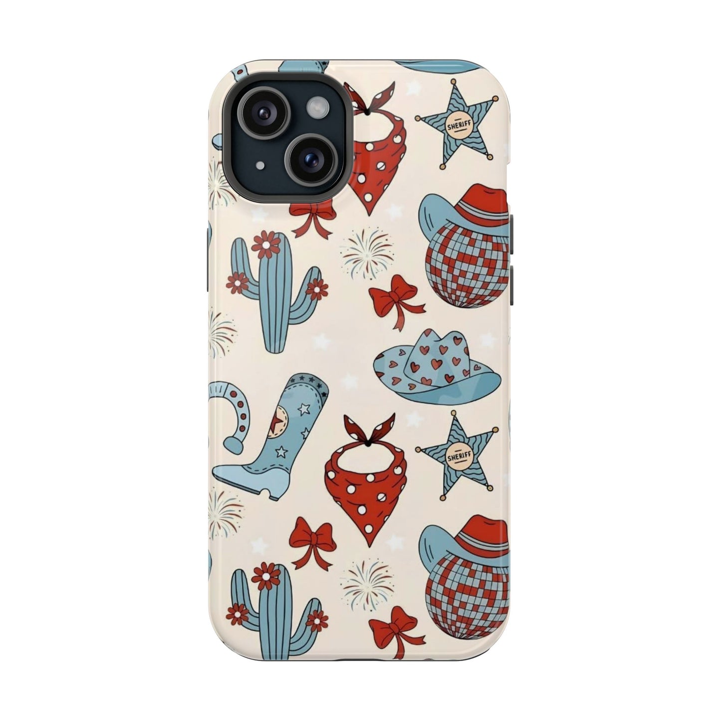 Western Country Pattern Phone Case — Cowboy Boots, Hats & Bandanas Magnetic Impact-Resistant Case