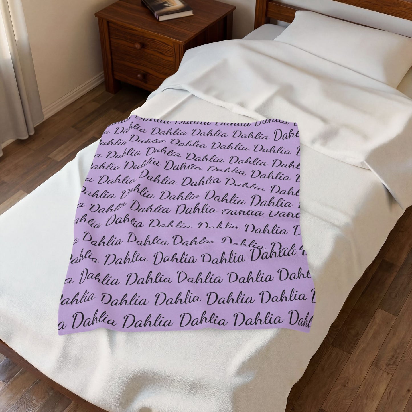 Velveteen Plush Blanket — Lavender Script 'Dahlia' Personalized Throw