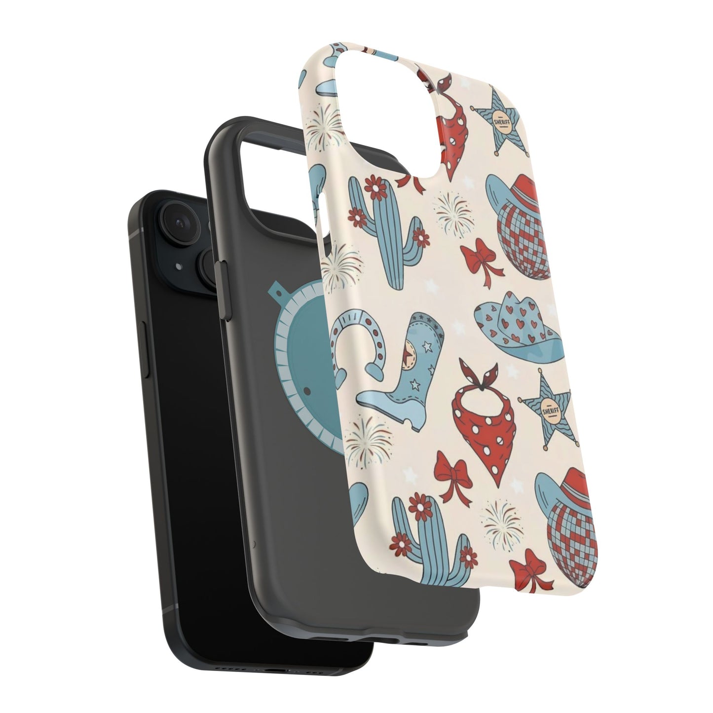 Western Country Pattern Phone Case — Cowboy Boots, Hats & Bandanas Magnetic Impact-Resistant Case