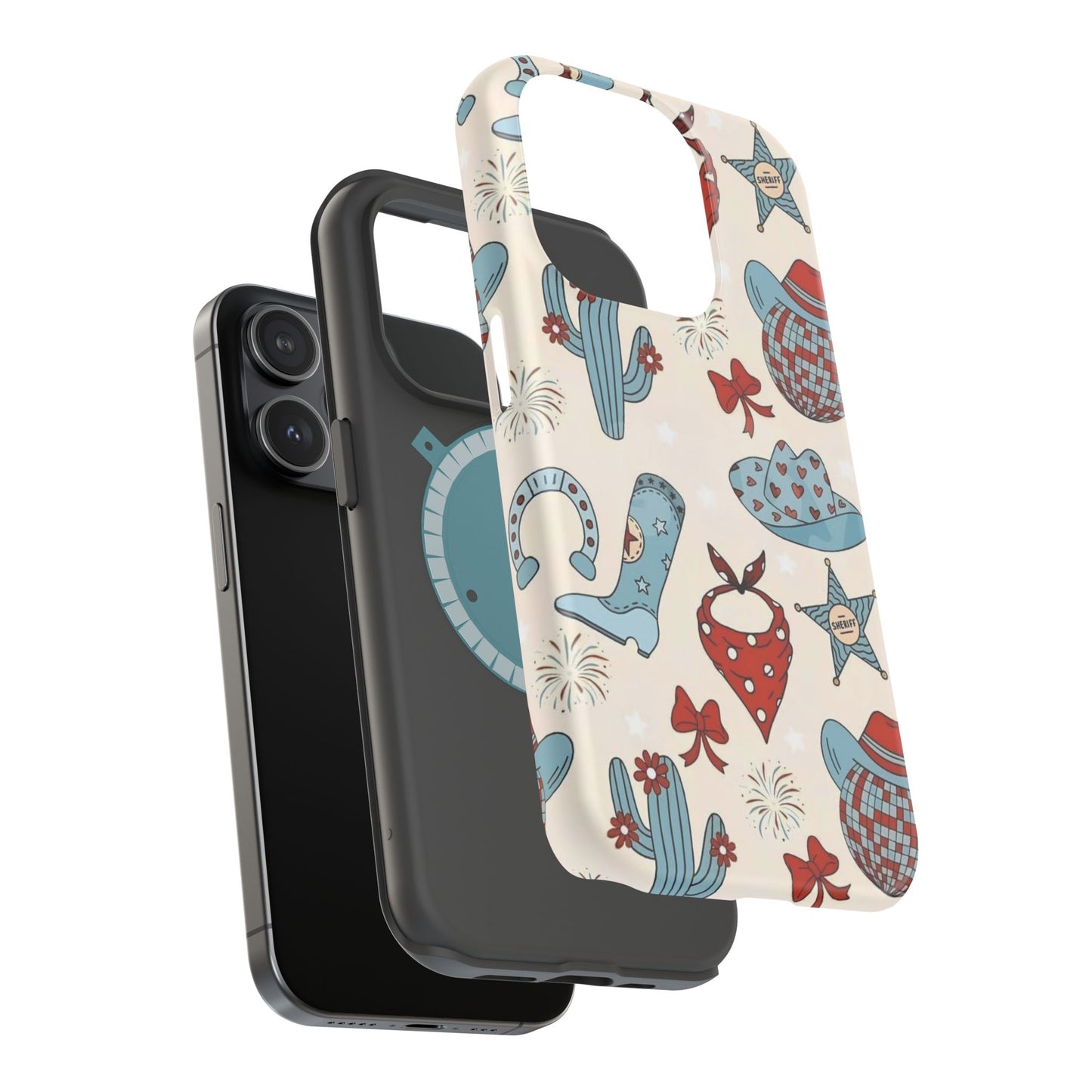Western Country Pattern Phone Case — Cowboy Boots, Hats & Bandanas Magnetic Impact-Resistant Case