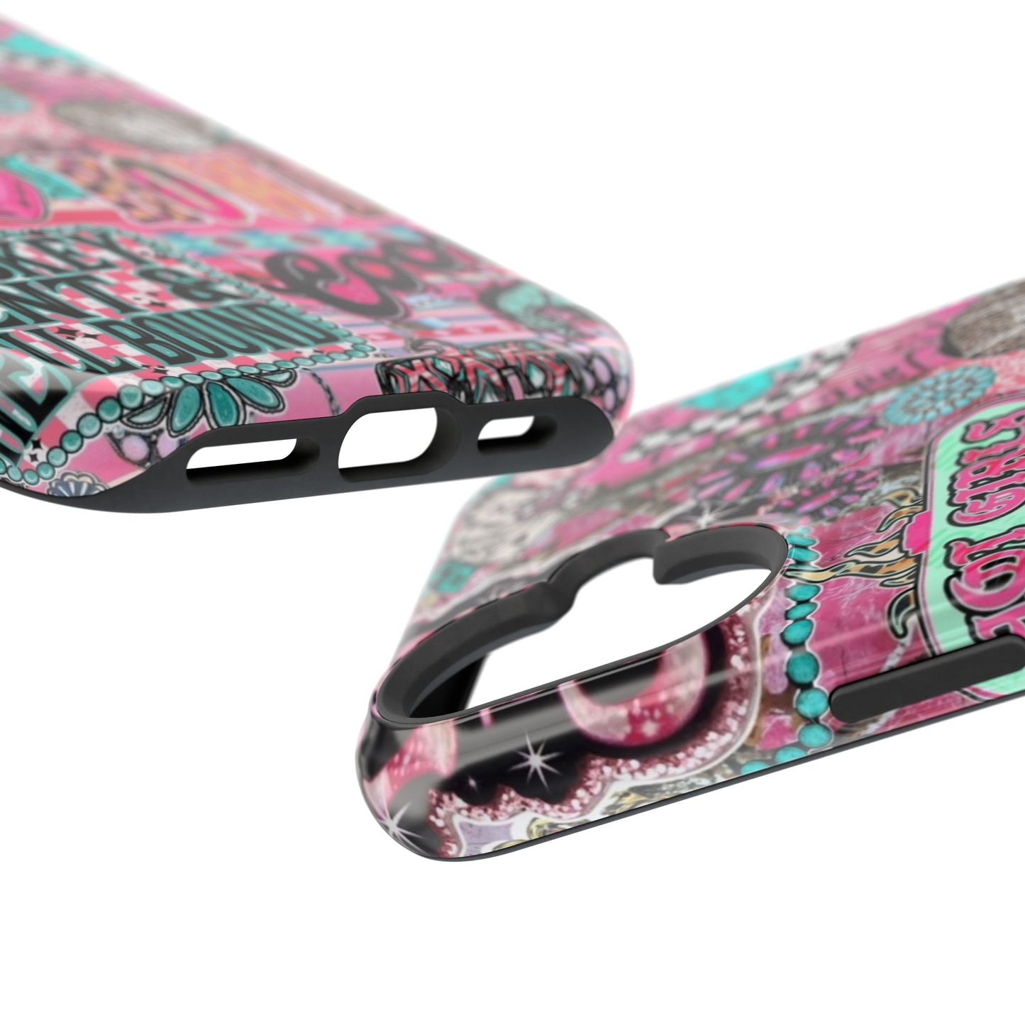 Pink Retro Patchwork Tough Magnetic Phone Case - 'Cowgirl' Sticker Collage