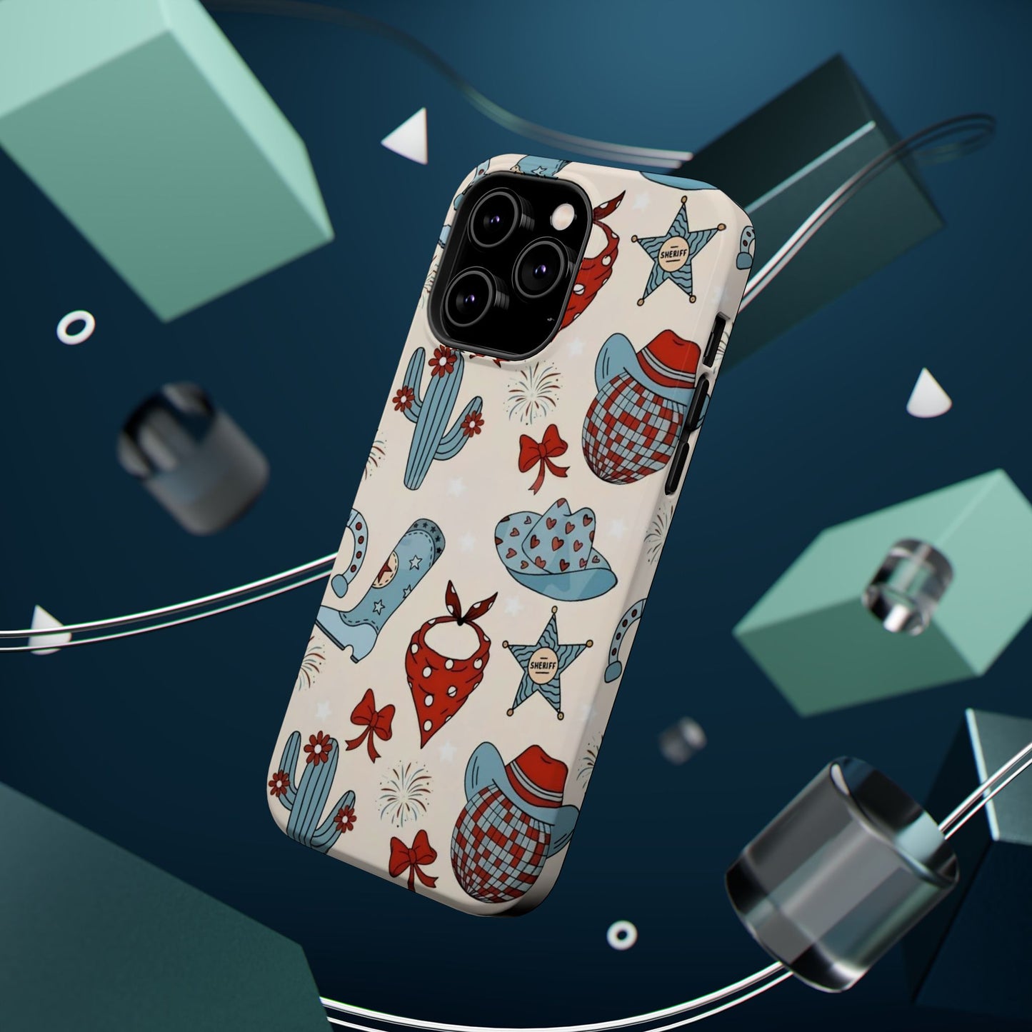 Western Country Pattern Phone Case — Cowboy Boots, Hats & Bandanas Magnetic Impact-Resistant Case