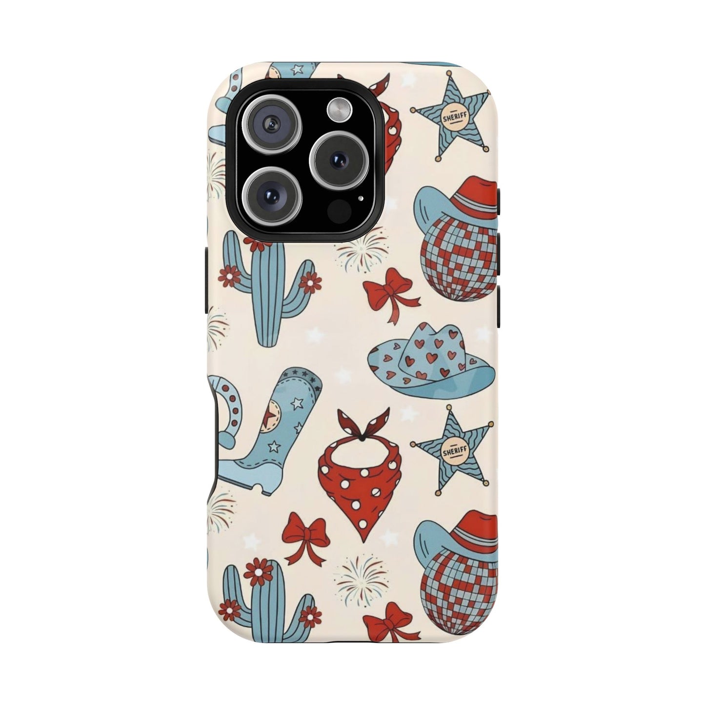 Western Country Pattern Phone Case — Cowboy Boots, Hats & Bandanas Magnetic Impact-Resistant Case