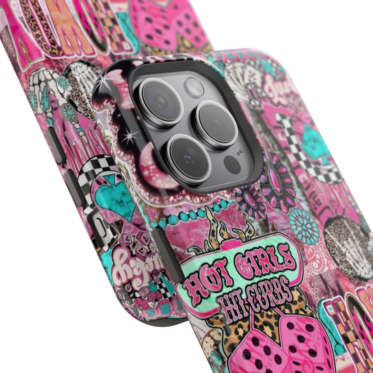 Pink Retro Patchwork Tough Magnetic Phone Case - 'Cowgirl' Sticker Collage