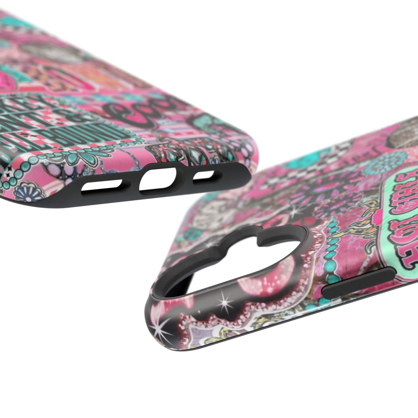 Pink Retro Patchwork Tough Magnetic Phone Case - 'Cowgirl' Sticker Collage