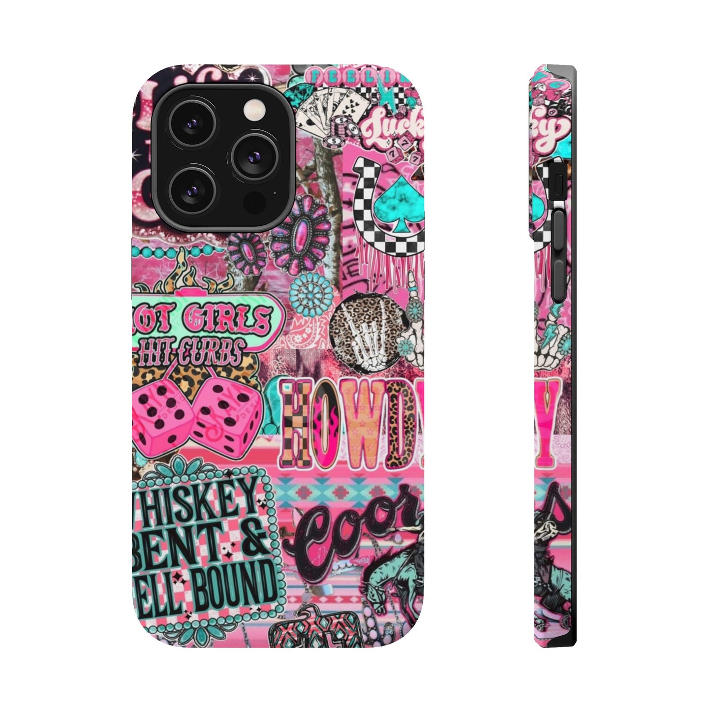 Pink Retro Patchwork Tough Magnetic Phone Case - 'Cowgirl' Sticker Collage