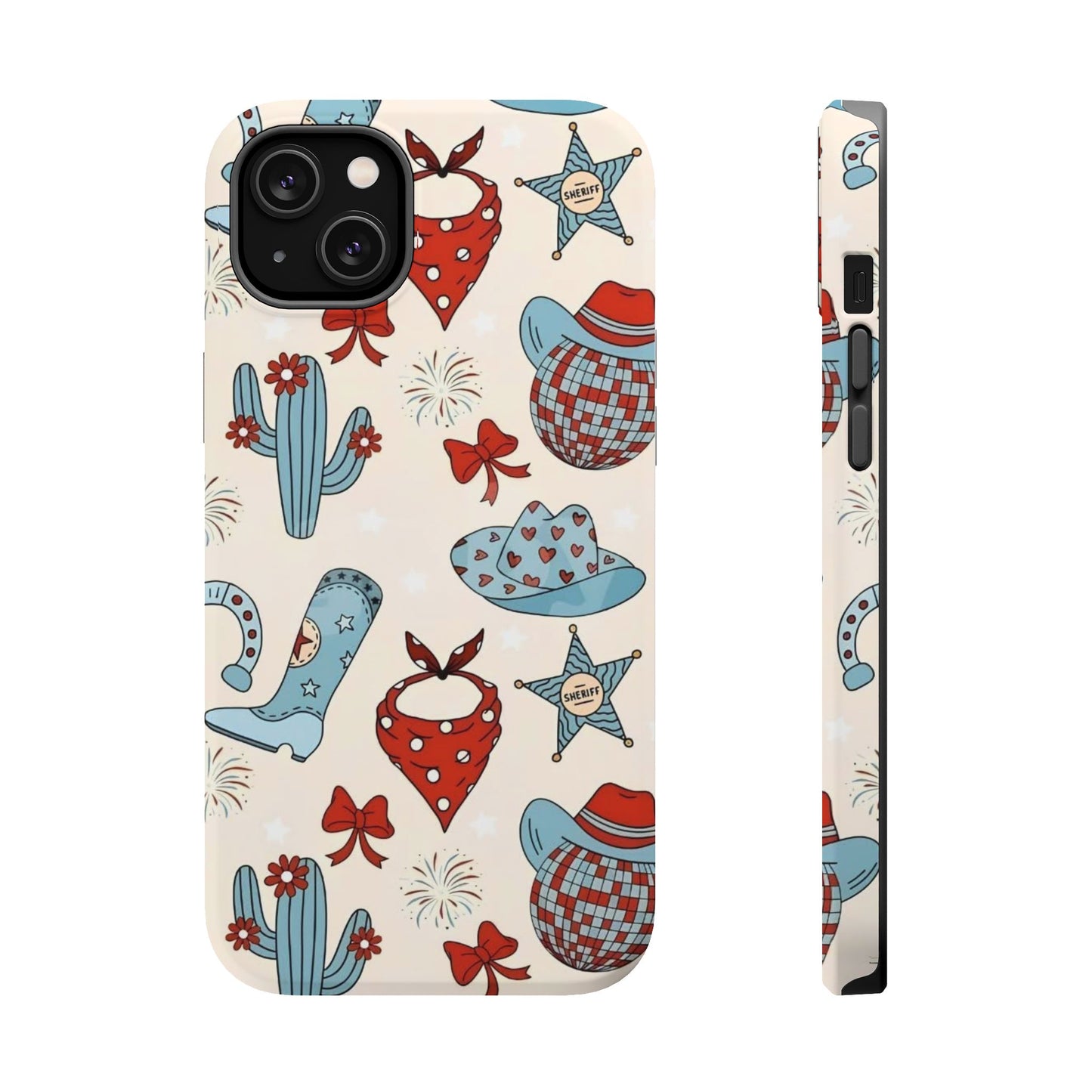 Western Country Pattern Phone Case — Cowboy Boots, Hats & Bandanas Magnetic Impact-Resistant Case