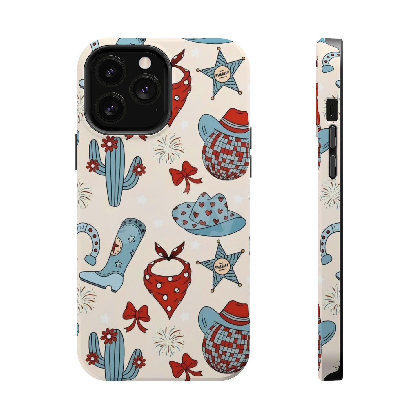 Western Country Pattern Phone Case — Cowboy Boots, Hats & Bandanas Magnetic Impact-Resistant Case