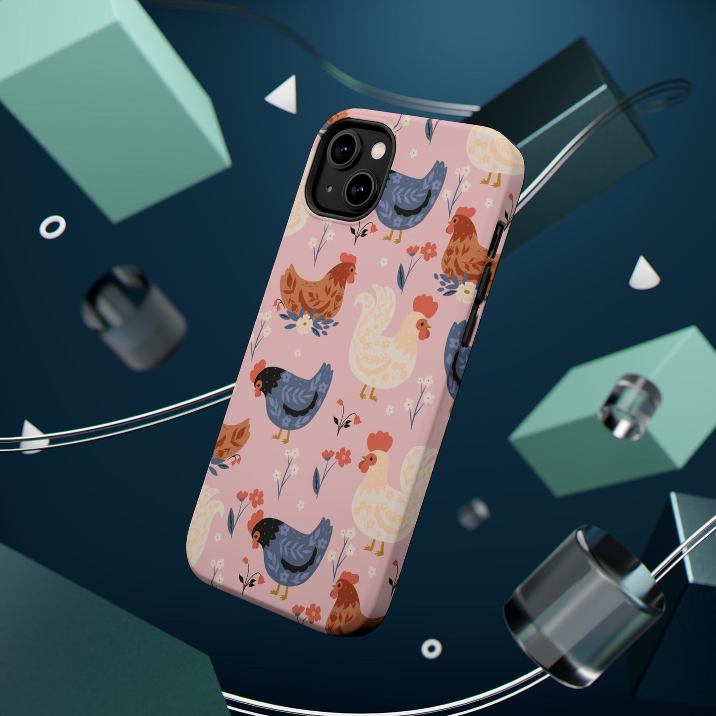 Chicken Pattern Magnetic Impact Phone Case — Cute Pastel Hen Design